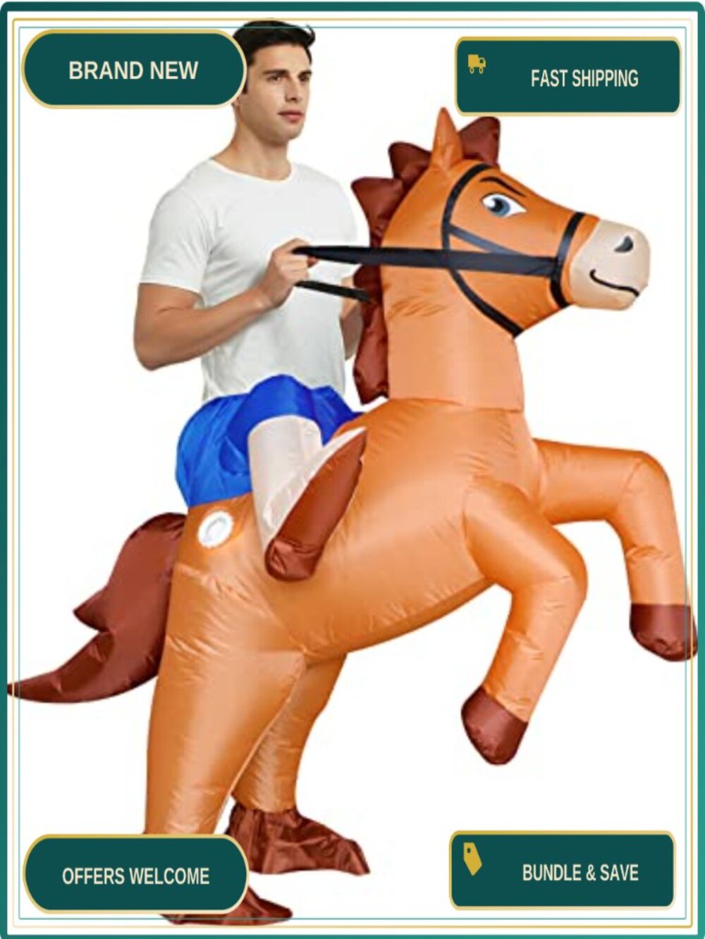Inflatable Ride On Horse Costume Adult Cowboy Blow Up Suit Halloween
